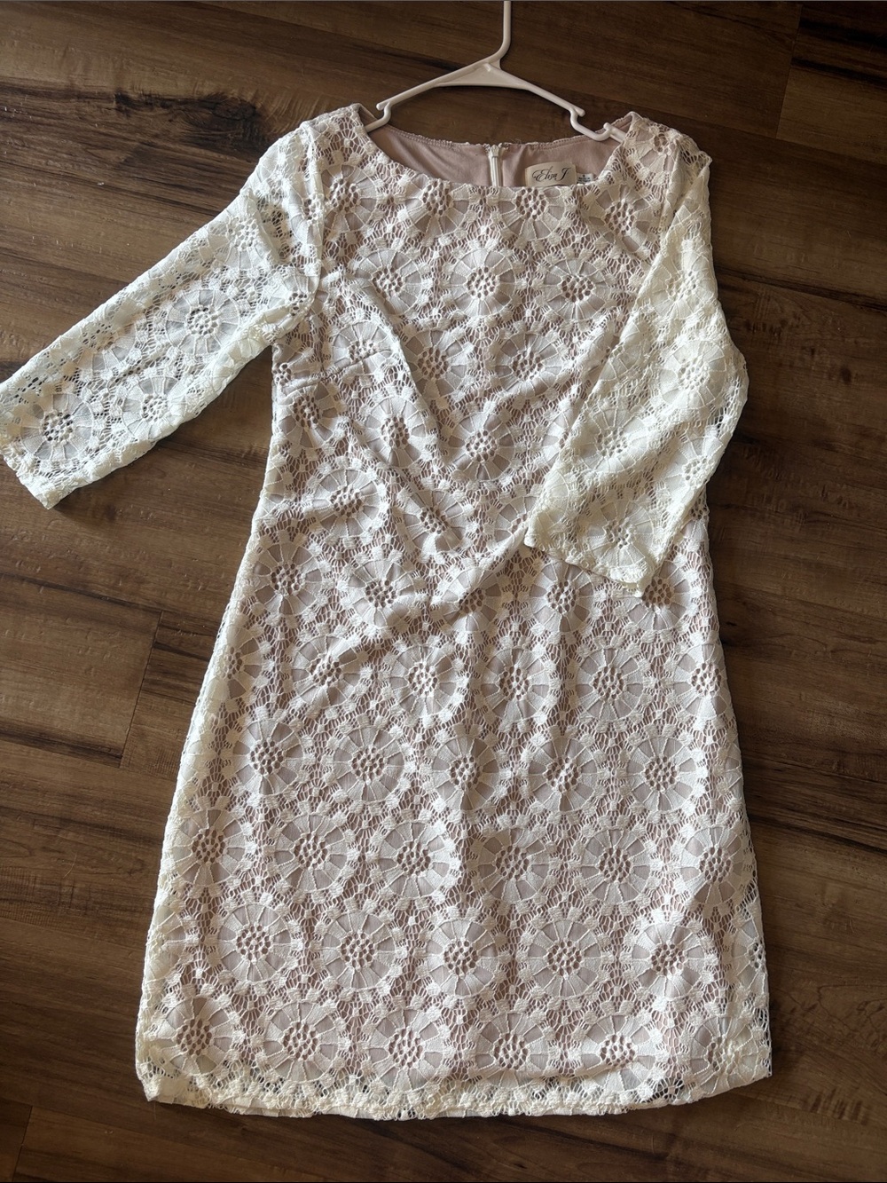 Eliza J Cream Lace Long Sleeve Sheath Dress